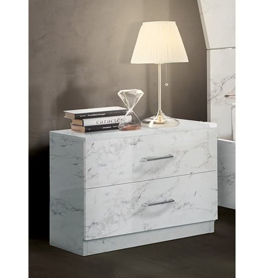 Mayon Wooden Bedside Cabinet In White Marble Effect_1
