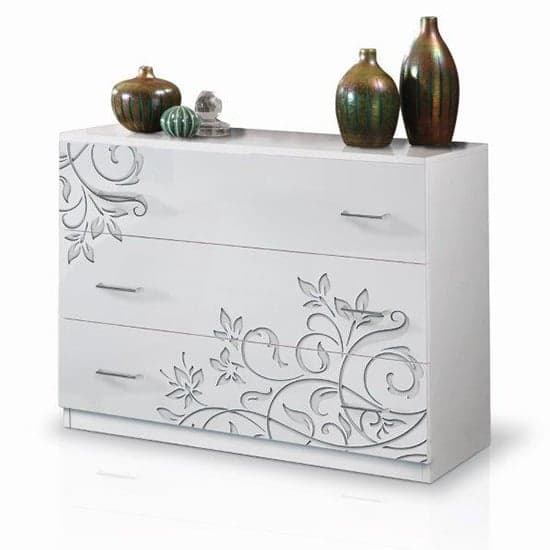 Mayon Wooden Chest Of Drawers In Flower Pattern White Gloss_2