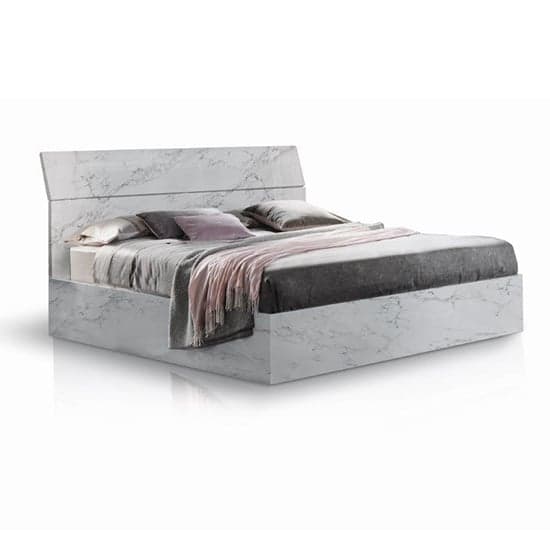 Mayon Wooden King Size Bed In White Marble Effect_2