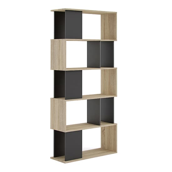 Mazika Wooden 4 Shelves Open Bookcase In Oak And Black_2