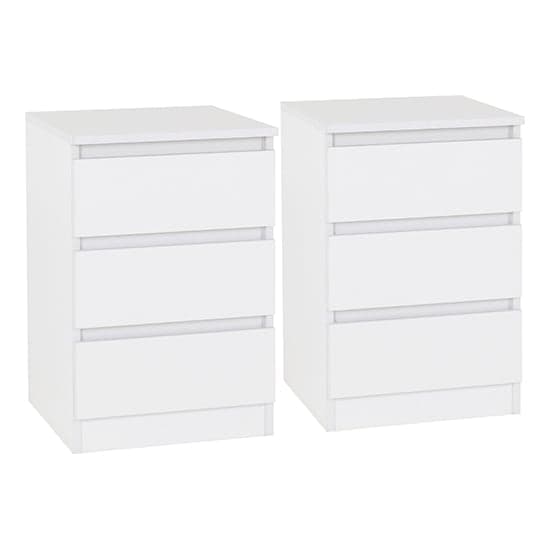 Mcgowan White Wooden Bedside Cabinets With 3 Drawers In Pair_1