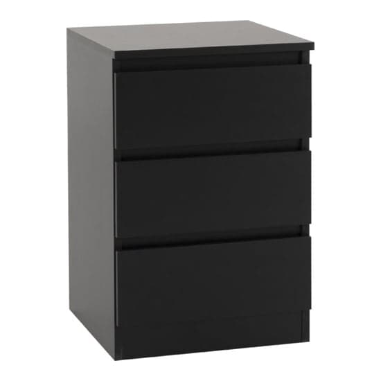 Mcgowen Black Wooden Bedside Cabinet With 3 Drawers In Pair_2