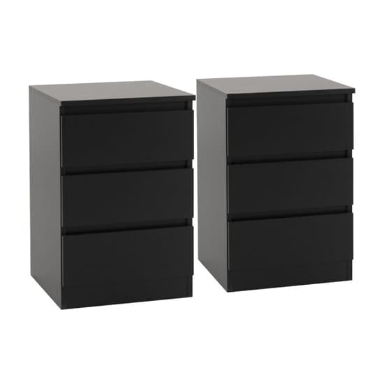 Mcgowen Black Wooden Bedside Cabinet With 3 Drawers In Pair_1