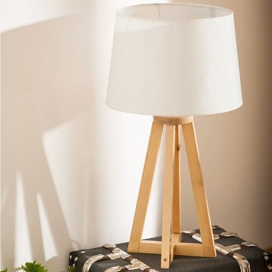 Medan White Fabric Shade Table Lamp With Wooden Base_1