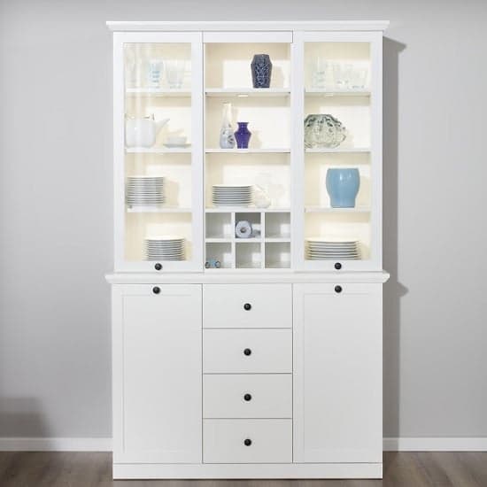 Median Wooden Display Cabinet Wide In White With LED Lighting_1