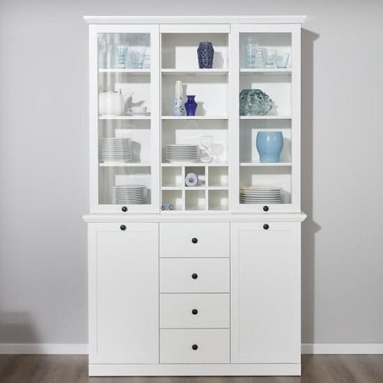 Median Wooden Display Cabinet Wide In White With LED Lighting_3