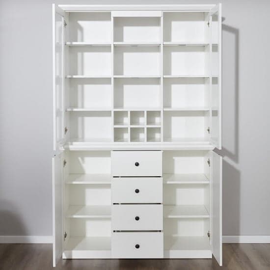 Median Wooden Display Cabinet Wide In White With LED Lighting_2