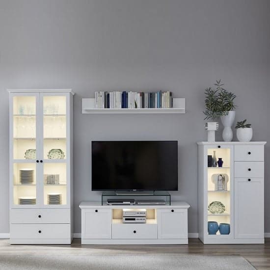 Median Wooden TV Stand In White With LED Lighting_4