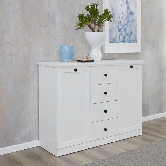 Median Wooden Sideboard In White With 2 Doors And 4 Drawers_1
