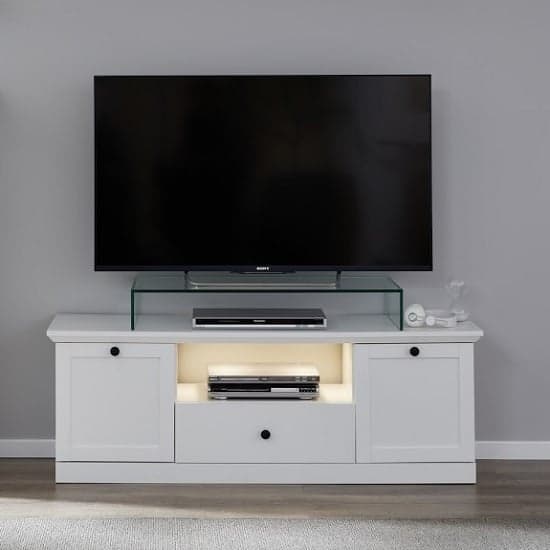 Median Wooden TV Stand In White With LED Lighting