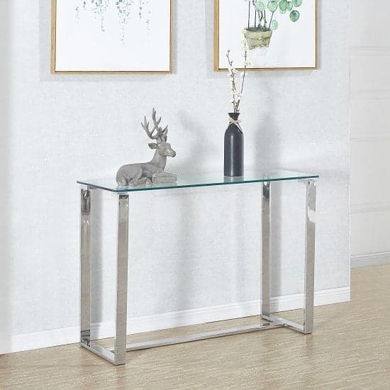 Megan Clear Glass Rectangular Console Table With Chrome Legs_1
