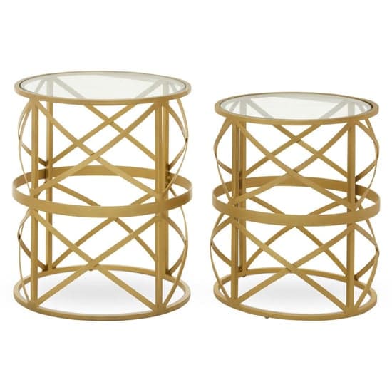 Mekbuda Round Clear Glass Top Nest Of 2 Tables With Gold Frame_2