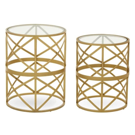 Mekbuda Round Clear Glass Top Nest Of 2 Tables With Gold Frame_1
