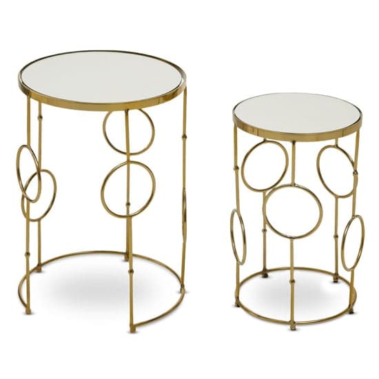 Mekbuda Round White Glass Top Nest Of 2 Tables With Gold Frame_2