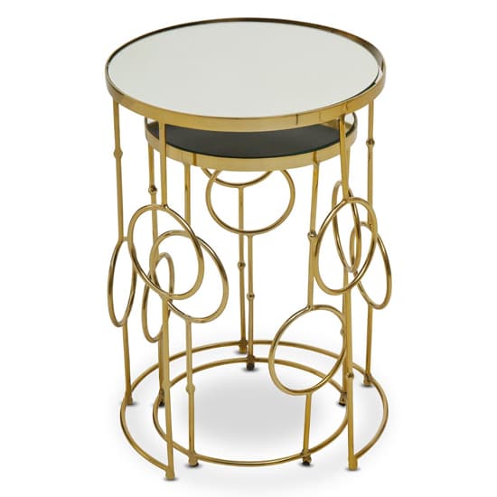 Mekbuda Round White Glass Top Nest Of 2 Tables With Gold Frame_3