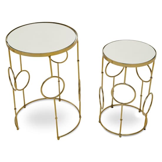 Mekbuda Round White Glass Top Nest Of 2 Tables With Gold Frame_4