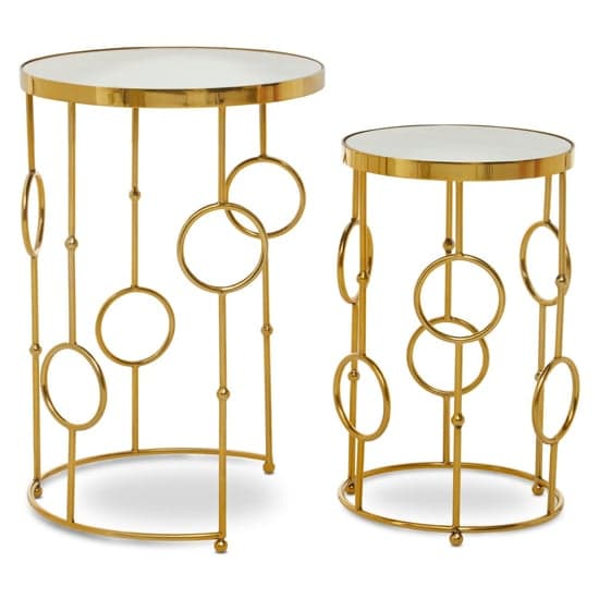 Mekbuda Round White Glass Top Nest Of 2 Tables With Gold Frame_1