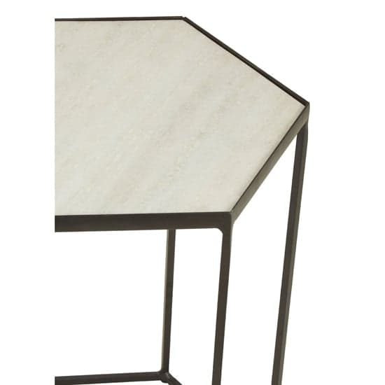 Mekbuda Hexagonal White Marble Top Side Table With Black Frame_2