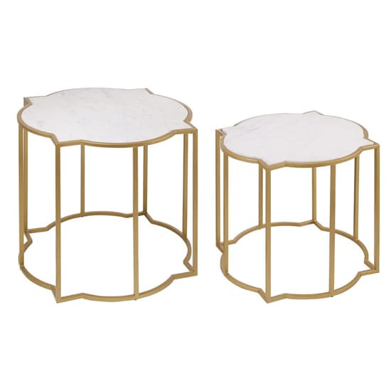 Mekbuda White Marble Top Set Of 2 Side Tables With Gold Frame_3