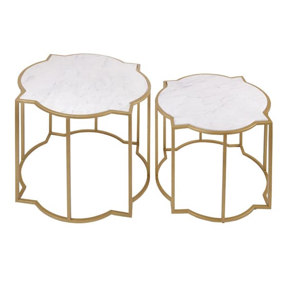 Mekbuda White Marble Top Set Of 2 Side Tables With Gold Frame_4