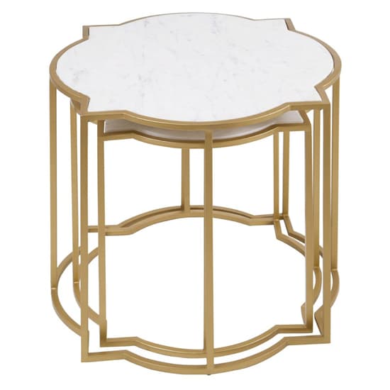 Mekbuda White Marble Top Set Of 2 Side Tables With Gold Frame_5