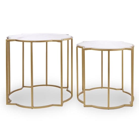 Mekbuda White Marble Top Set Of 2 Side Tables With Gold Frame_1