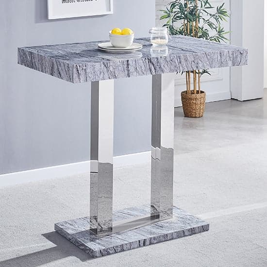Melange Marble Effect Bar Table With 4 Candid Grey Stools_2