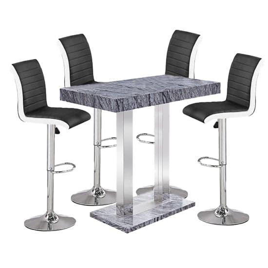 Melange Marble Effect Bar Table With 4 Ritz Black White Stools_1