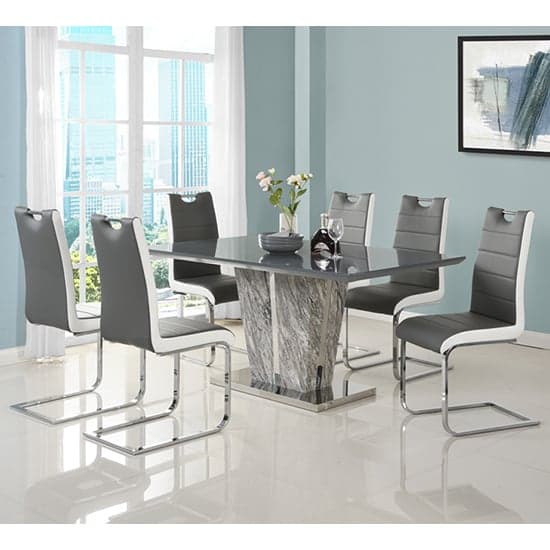 Melange Marble Effect Dining Table 6 Petra Grey White Chairs_1