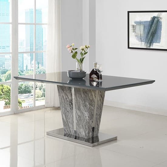 Melange Marble Effect Dining Table 6 Petra White Chairs_2