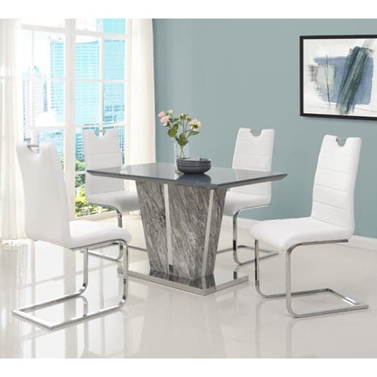 Melange Marble Effect Dining Table With 4 Petra White Chairs_1