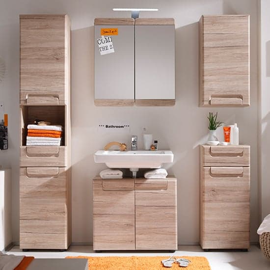 Melay LED Wall Mirrored Cabinet In San Remo Oak_4