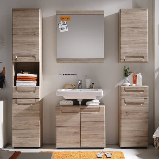 Melay Wooden Floor Bathroom Storage Cabinet In San Remo Oak_3
