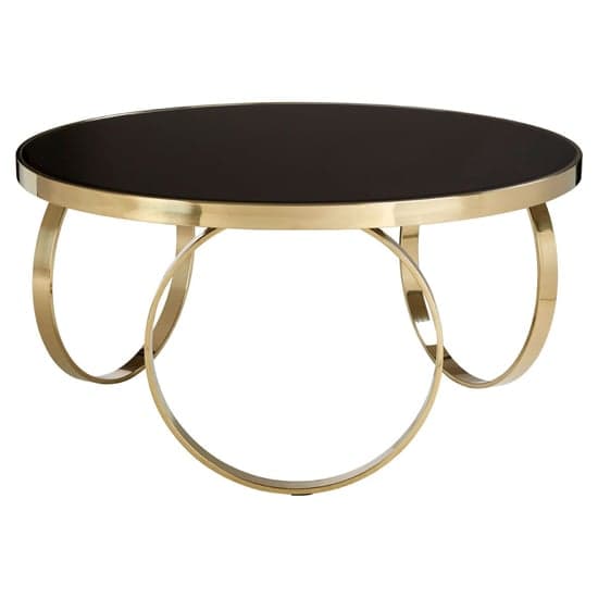 Meleph 100cm Round Black Glass Top Coffee Table With Gold Frame_2