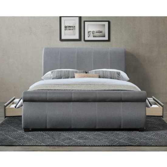 Melrose Fabric Double Bed In Grey With 2 Drawers_2