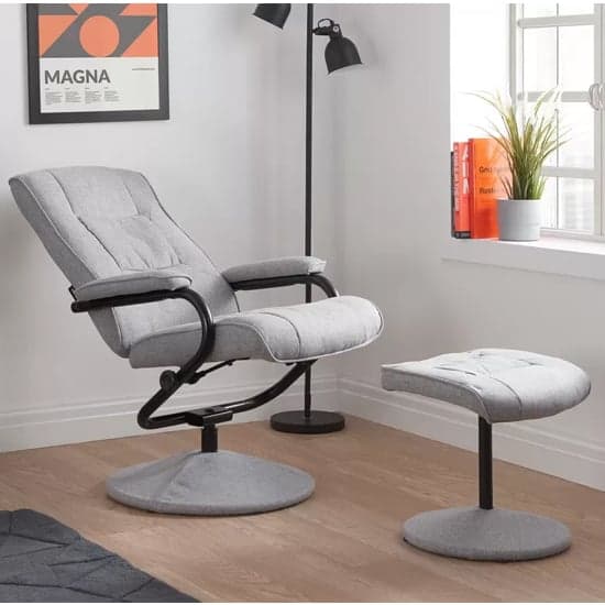 Memphian Fabric Swivel Chair And Footstool In Grey_2