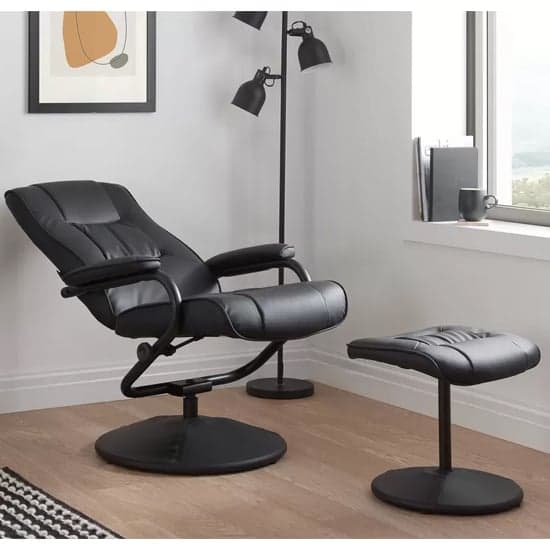 Memphian Faux Leather Swivel Chair And Footstool In Black_2