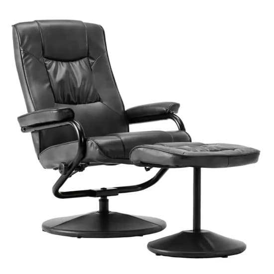 Memphian Faux Leather Swivel Chair And Footstool In Black_3
