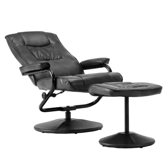 Memphian Faux Leather Swivel Chair And Footstool In Black_4