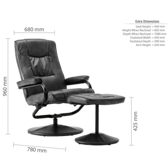 Memphian Faux Leather Swivel Chair And Footstool In Black_6