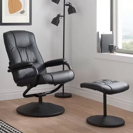 Memphian Faux Leather Swivel Chair And Footstool In Black_1