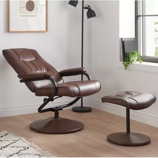 Memphian Faux Leather Swivel Chair And Footstool In Tan_2