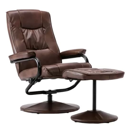 Memphian Faux Leather Swivel Chair And Footstool In Tan_3