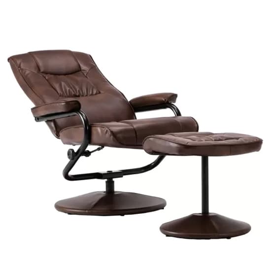 Memphian Faux Leather Swivel Chair And Footstool In Tan_4