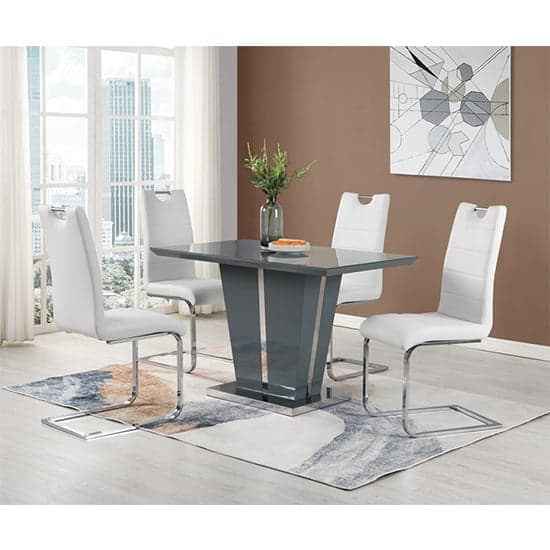 Memphis Small High Gloss Dining Table In Grey With Glass Top_3