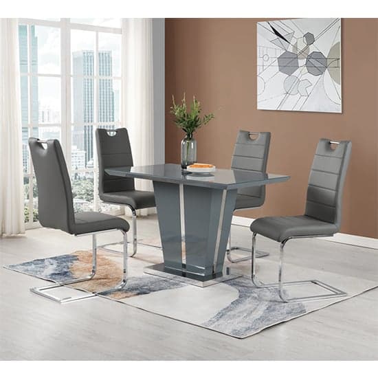 Memphis Small High Gloss Dining Table In Grey With Glass Top_4