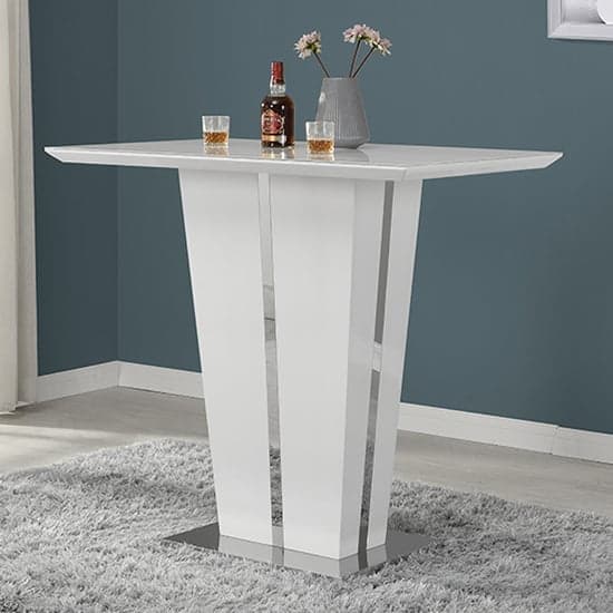 Memphis High Gloss Bar Table In White With Glass Top