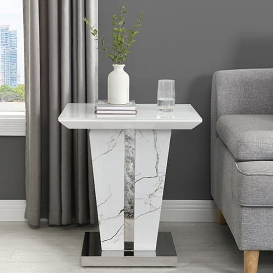 Memphis Gloss Lamp Table In Vida Marble Effect With Glass Top_2