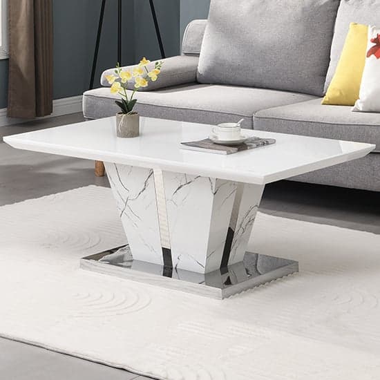 Memphis High Gloss Coffee Table In Vida Marble Effect Glass Top_1