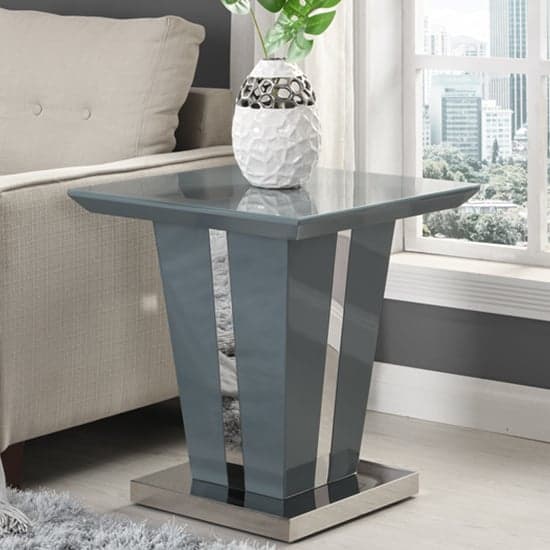 Memphis High Gloss Lamp Table In Grey With Glass Top_1
